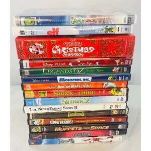 15 Movie Bundle Elf, Grinch, Cars, Monsters Inc, Shrek 2 & 3, Never Ending Story